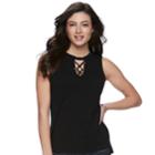 Women's Rock & Republic&reg; Lace-up Tank, Size: Large, Black