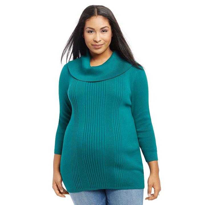 Plus Size Maternity Oh Baby By Motherhood&trade; Ribbed Cowlneck Sweater, Women's, Size: 1xl, Green Oth