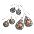 Mudd&reg; Silver Tone Beaded And Textured Disc Drop Earring Set, Women's, Multicolor
