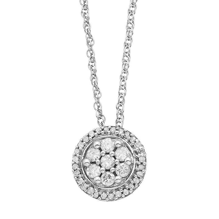 Sterling Silver 1/4 Carat T.w. Diamond Cluster Halo Pendant, Women's, Size: 18, White