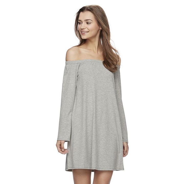 Juniors' Love, Fire Knit Off The Shoulder Dress, Girl's, Size: Medium, Med Grey