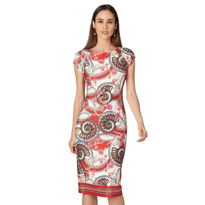 Women's Indication Paisley Floral Sheath Dress, Size: 8, Red