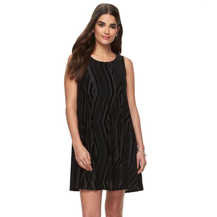 Women's Hope And Harlow Velvet Burnout A-line Dress, Size: 16, Black
