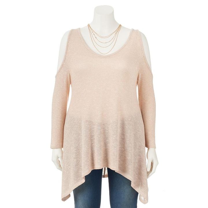 Juniors' Plus Size Heartsoul Cold Shoulder Lurex Tunic, Girl's, Size: 2xl, Light Pink