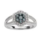 Sterling Silver 1/2-ct. T.w. Blue And White Diamond Flower Ring, Women's