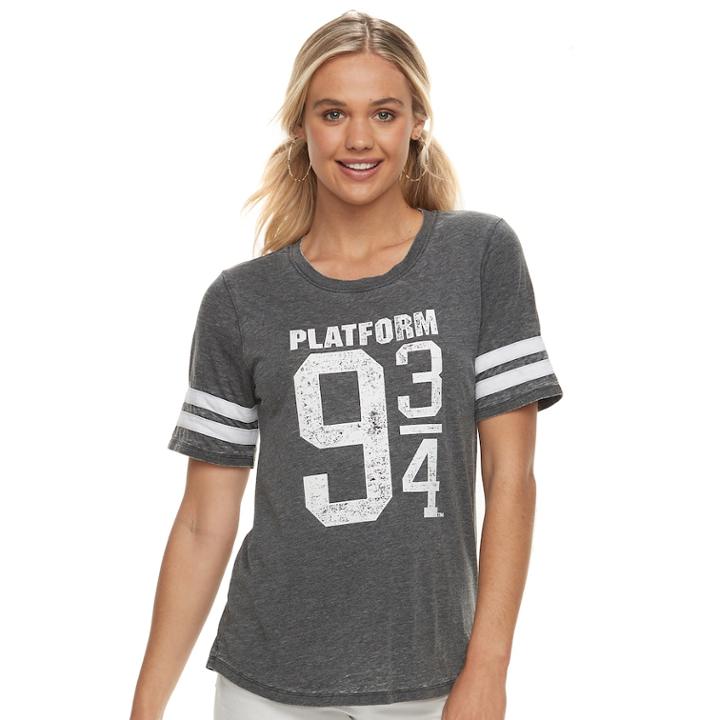 Juniors' Harry Potter Platform 9 3/4 Varsity Graphic Tee, Teens, Size: Xxl, Grey (charcoal)