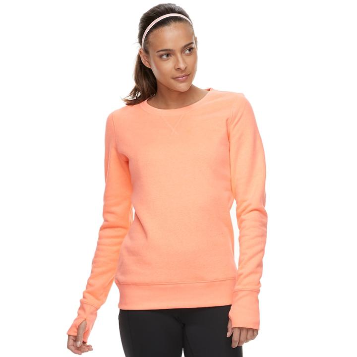 Women's Tek Gear&reg; Crewneck Thumb Hole Sweatshirt, Size: Small, Brt Orange
