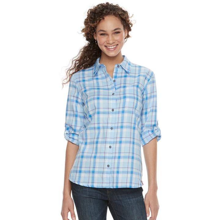 Women's Dickies Plaid Button-down Shirt, Size: Large, Ovrfl Oth