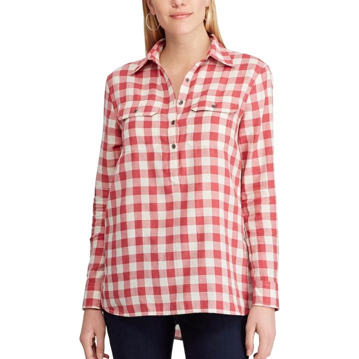 Women's Chaps Plaid Twill Shirt, Size: Xl, Pink