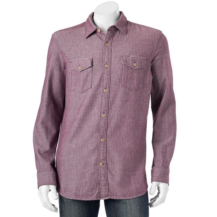 Men's Sonoma Goods For Life&trade; Modern-fit Herringbone Button-down Shirt, Size: Medium, Red
