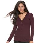 Women's Rock & Republic&reg; Solid Henley Tee, Size: Medium, Red