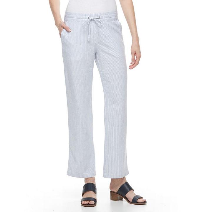 Women's Croft & Barrow&reg; Striped Linen-blend Pull-on Pants, Size: Large, Dark Blue