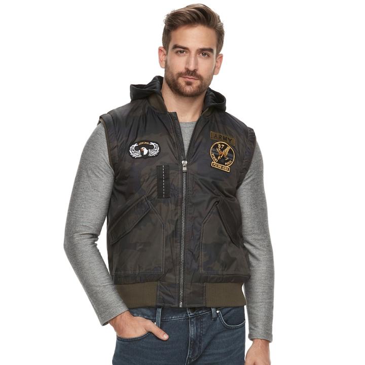 Men's Xray Slim-fit Hooded Military Vest, Size: Small, Dark Green