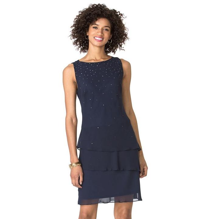 Women's Chaps Tiered Georgette Shift Evening Dress, Size: 18, Blue (navy)