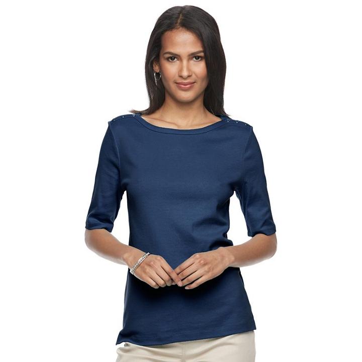 Women's Croft & Barrow&reg; Button-shoulder Tee, Size: Large, Dark Blue