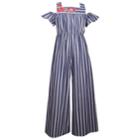 Girls 7-16 Bonnie Jean Striped Cold Shoulder Jumpsuit, Size: 10, Med Blue
