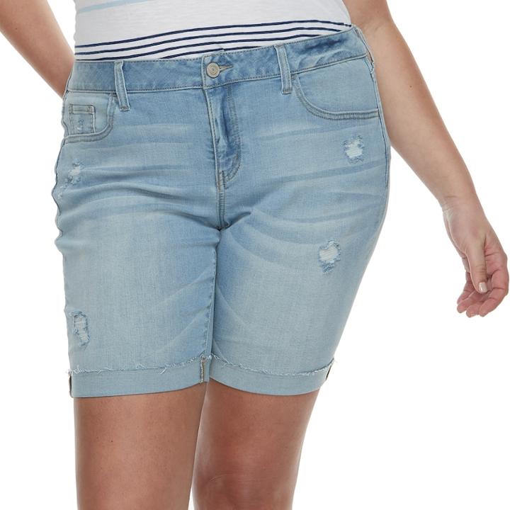 Juniors' Plus Size So&reg; Roll Cuff Bermuda Shorts, Teens, Size: 24, Light Blue