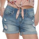 Juniors' So&reg; Double-button Denim Midi Shorts, Teens, Size: 1, Dark Blue