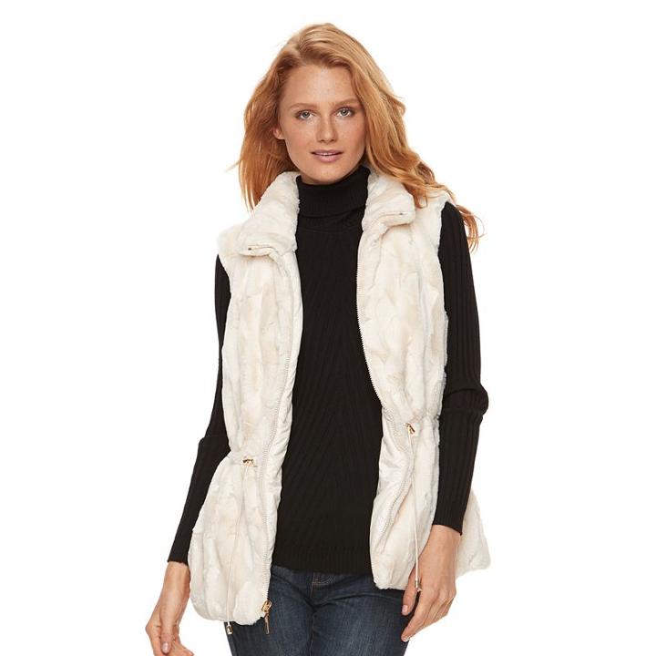 Women's Gallery Reversible Faux-fur Vest, Size: Xl, White