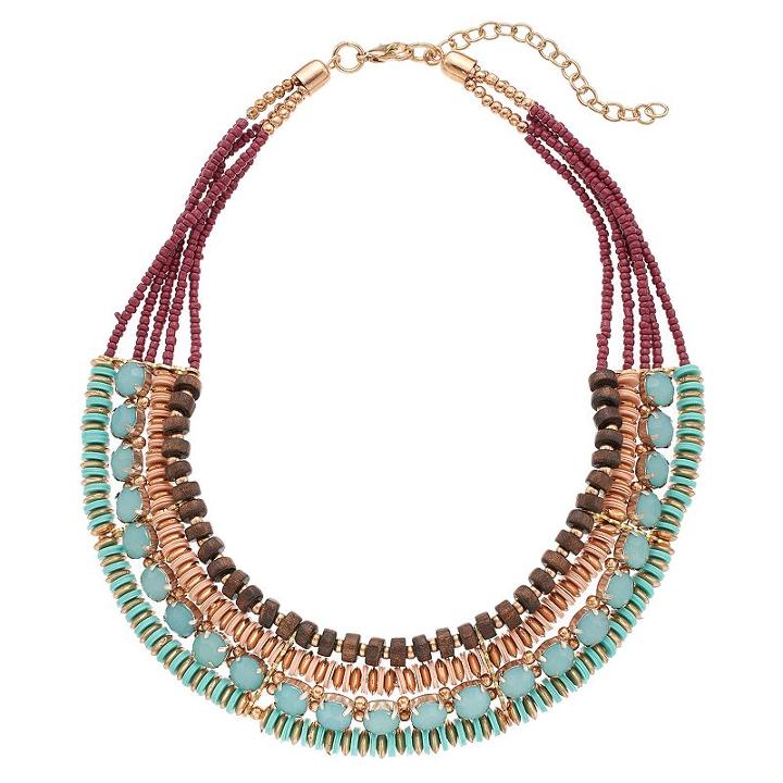 Wooden & Seed Bead Multi Strand Necklace, Women's, Multicolor