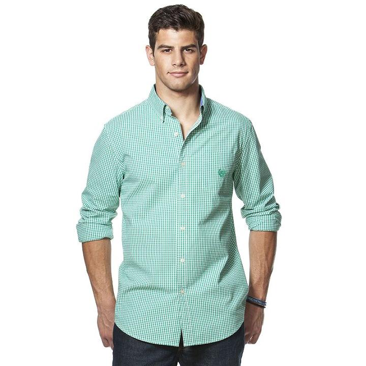Men's Chaps Classic-fit Plaid Poplin Shirt, Size: Medium, Green