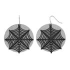 Halloween Spiderweb Glittery Disc Drop Earrings, Women's, Black