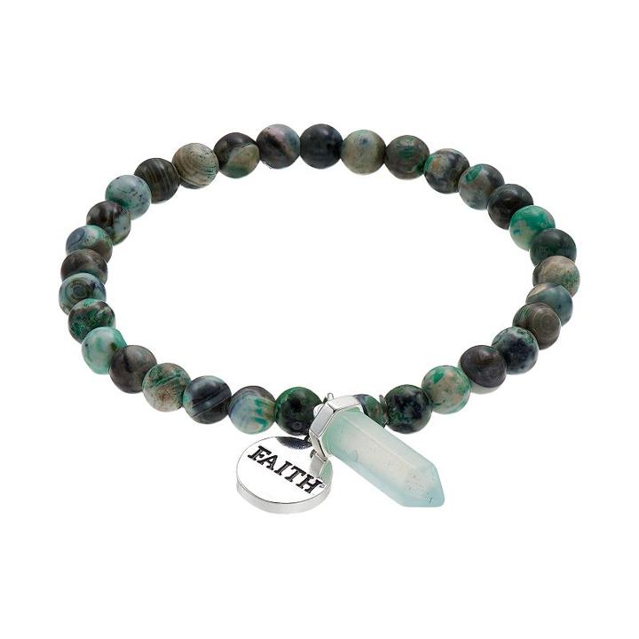 Healing Stone Blue Agate Bead & Faith Charm Stretch Bracelet, Women's