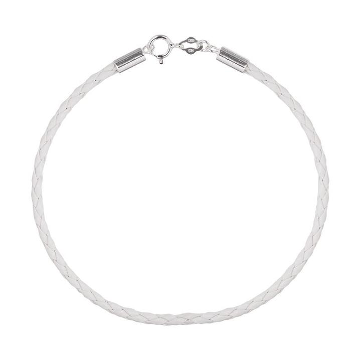 Individuality Beads Sterling Silver Braided Leather Bracelet, Women's, White