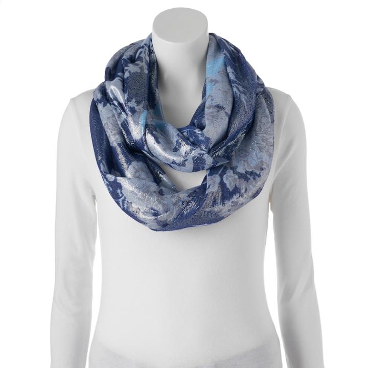 Apt. 9&reg; Shimmer Floral Infinity Scarf, Women's, Dark Blue