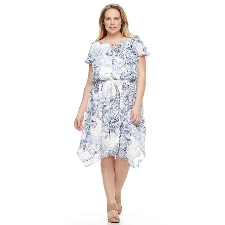 Plus Size Ab Studio Paisley Ruffled Asymmetrical Dress, Women's, Size: 24 W, Ovrfl Oth