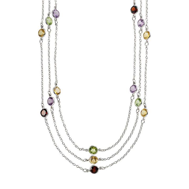 Sterling Silver Gemstone Multistrand Station Necklace, Women's, Size: 18, Multicolor