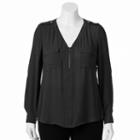 Juniors' Plus Size Candie's&reg; Zip-neck Roll-tab Top, Girl's, Size: 3xl, Black