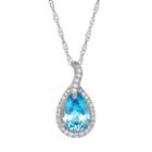 Blue Topaz & 1/10 Carat T.w. Diamond 10k White Gold Teardrop Halo Pendant Necklace, Women's