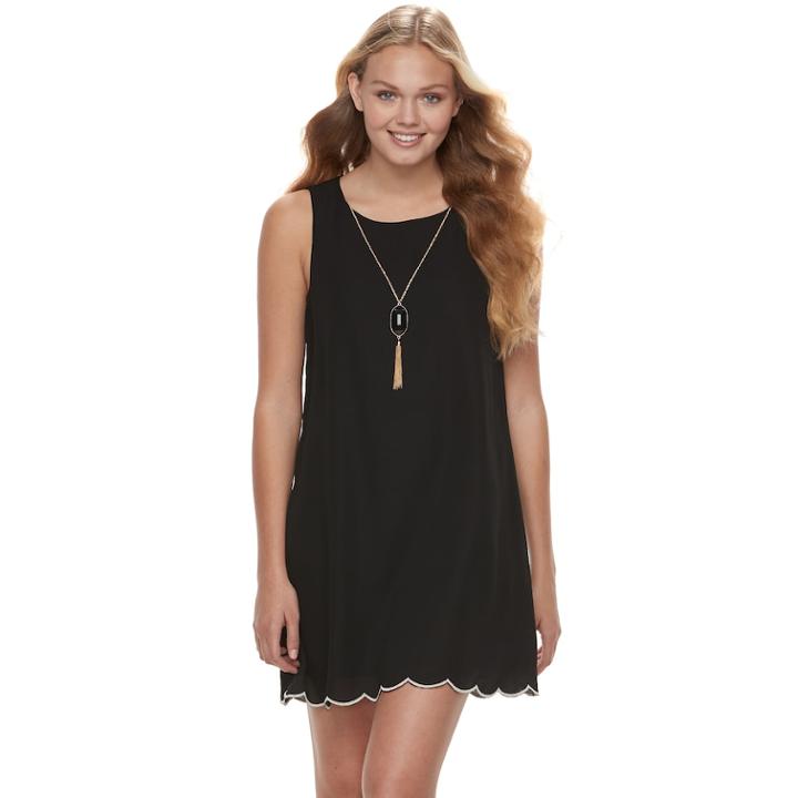 Juniors' Lily Rose Scallop Shift Dress & Necklace Set, Teens, Size: Medium, Oxford