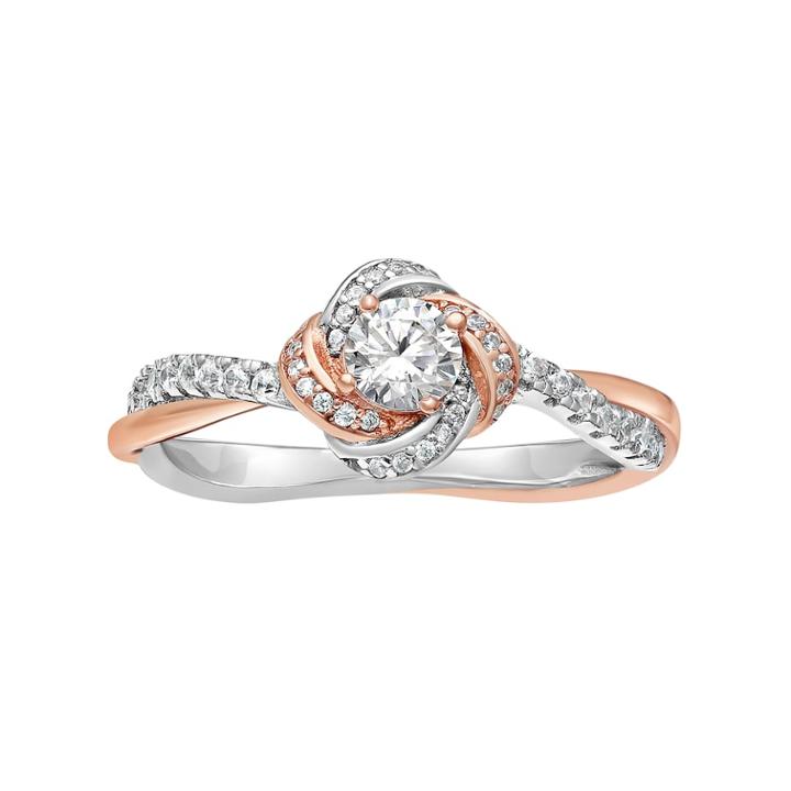 Primrose Two Tone Sterling Silver Cubic Zirconia Love Knot Ring, Women's, Size: 9, White