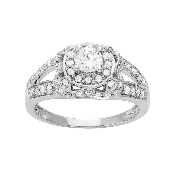 14k White Gold 1 Carat T.w. Diamond Tiered Halo Engagement Ring, Women's, Size: 8
