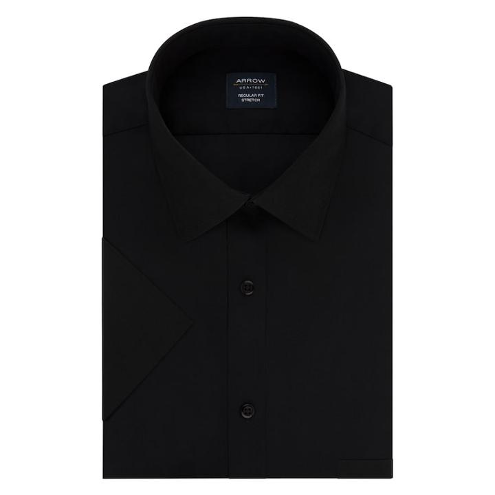 Men's Arrow Regular-fit Stretch Dress Shirt, Size: S 14-14.5, Deep Black