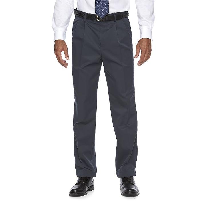 Big & Tall Croft & Barrow&reg; Classic-fit No-iron Performance Khaki Pleated Dress Pants, Men's, Size: 48x32, Dark Blue