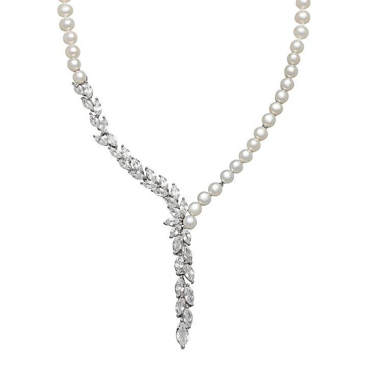 Simply Vera Vera Wang Sterling Silver Dyed Freshwater Cultured Pearl & Lab-created White Sapphire Y Necklace, Women's, Size: 17