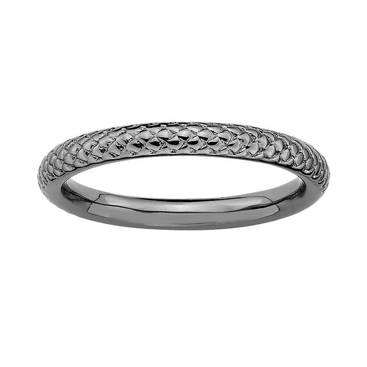 Stacks And Stones Ruthenium-plated Sterling Silver Cable Stack Ring, Women's, Size: 6, Black
