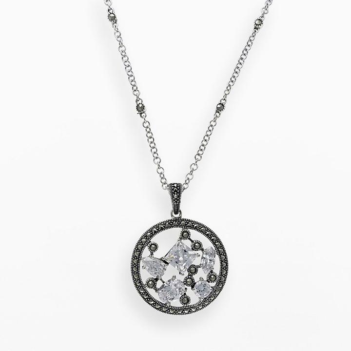 Lavish By Tjm Sterling Silver Cubic Zirconia Openwork Disc Pendant - Made With Swarovski Marcasite, Women's, Size: 18, White