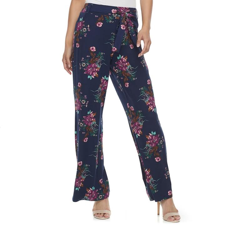 Women's Studio 253 Printed Wide-leg Pants, Size: Large, Blue