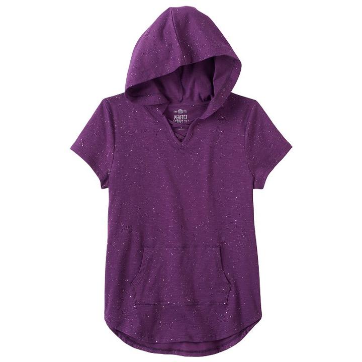 Girls 7-16 & Plus Size So&reg; Short Sleeve Sparkle Hooded Pullover, Size: 18 1/2, Drk Purple