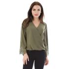 Juniors' Iz Byer California Lace Faux-wrap Top, Teens, Size: Medium, Dark Green
