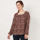 Women's Lc Lauren Conrad Love, Lauren Shirred Peasant Top, Size: Medium, Purple