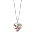 Sterling Silver Pressed Flower Heart Pendant Necklace, Women's, Size: 18, Multicolor