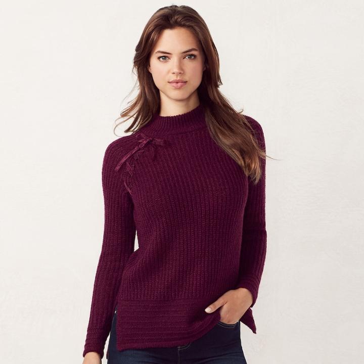 Women's Lc Lauren Conrad Lace-up Raglan Sweater, Size: Xs, Dark Red
