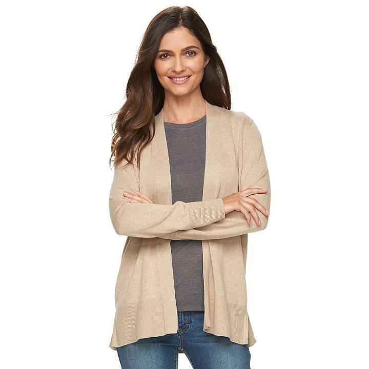 Women's Croft & Barrow&reg; Essential Open Front Cardigan, Size: Large, Med Beige