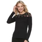 Juniors' Candie's&reg; Embroidered Mesh Yoke Top, Teens, Size: Small, Black