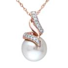 Stella Grace Freshwater Cultured Pearl & 1/10 Carat T.w. Diamond 10k Rose Gold Pendant Necklace, Women's, Size: 17, White